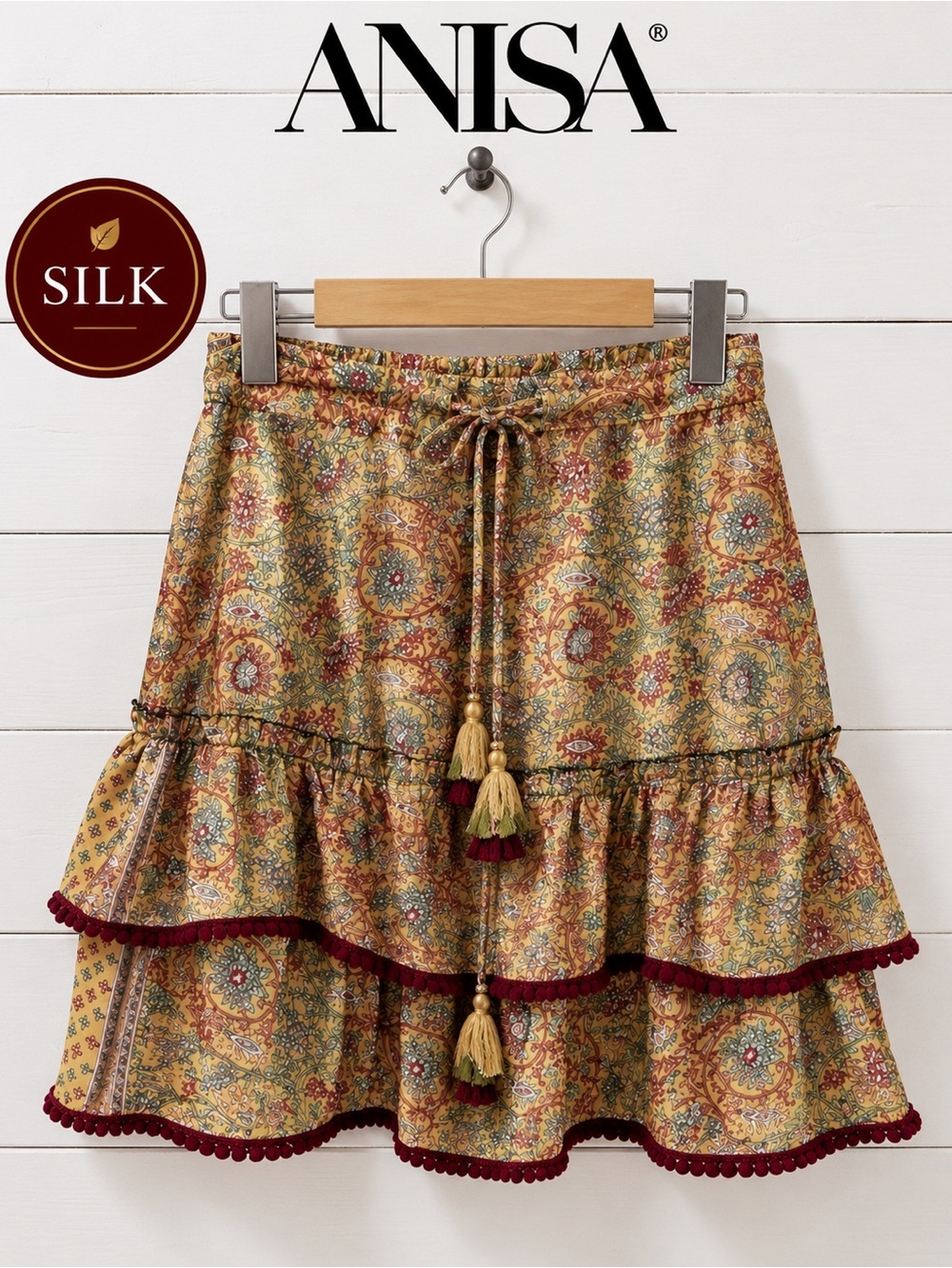 ANISA – Silk• Multicolor Ruffle Skirt M/L